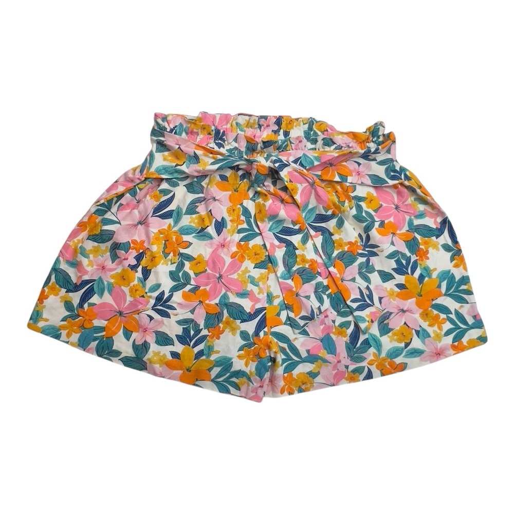BCBGeneration Floral Multi Palm SelfTie Elastic Waist Paper Bag Short Medium NWT